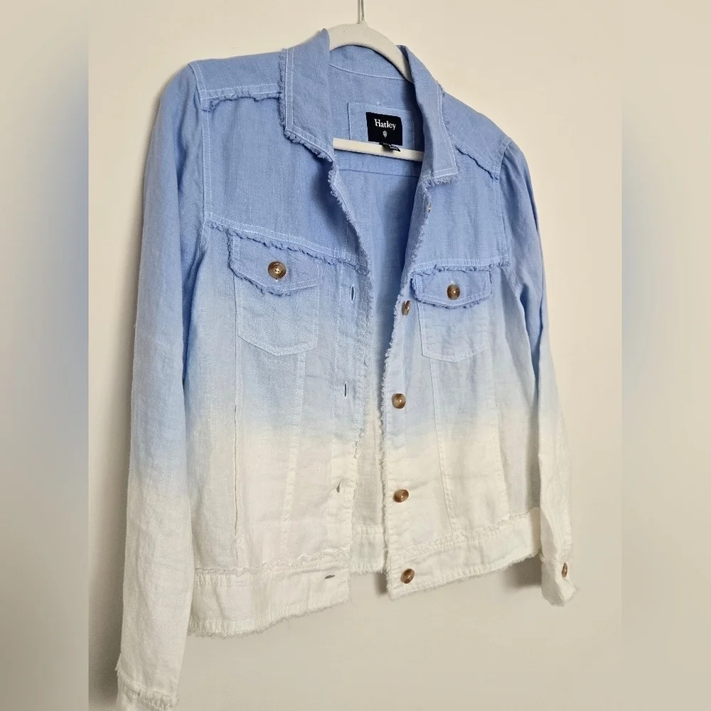 Hatley Women's Blue and White Ambre Linen Jacket Button Front | Small NWT